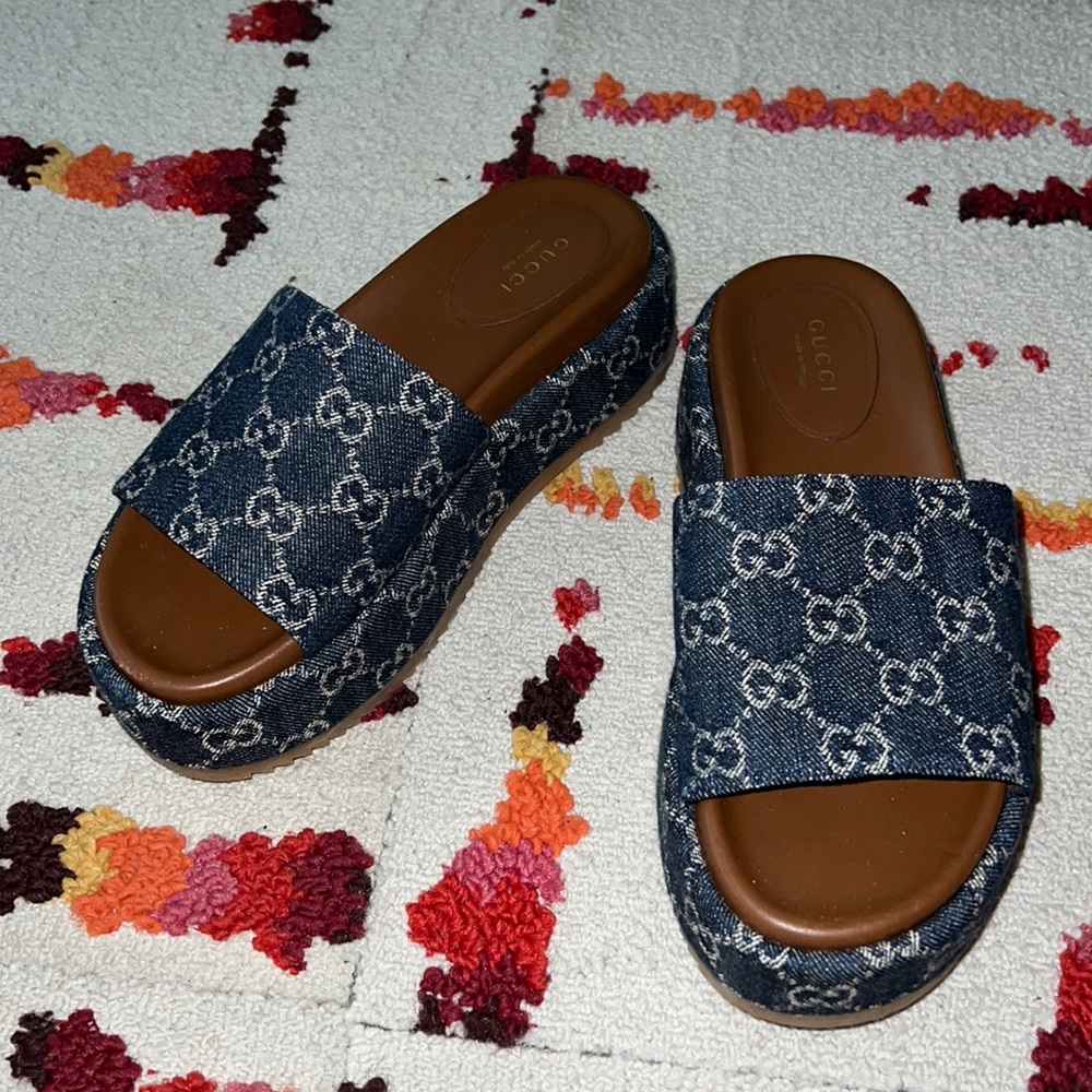 Authentic Gucci denim platform sandals 36